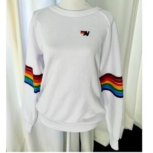 COPY - *READ DESCRIPTION* Aviator Nation Rainbow Stitch Sleeve White S